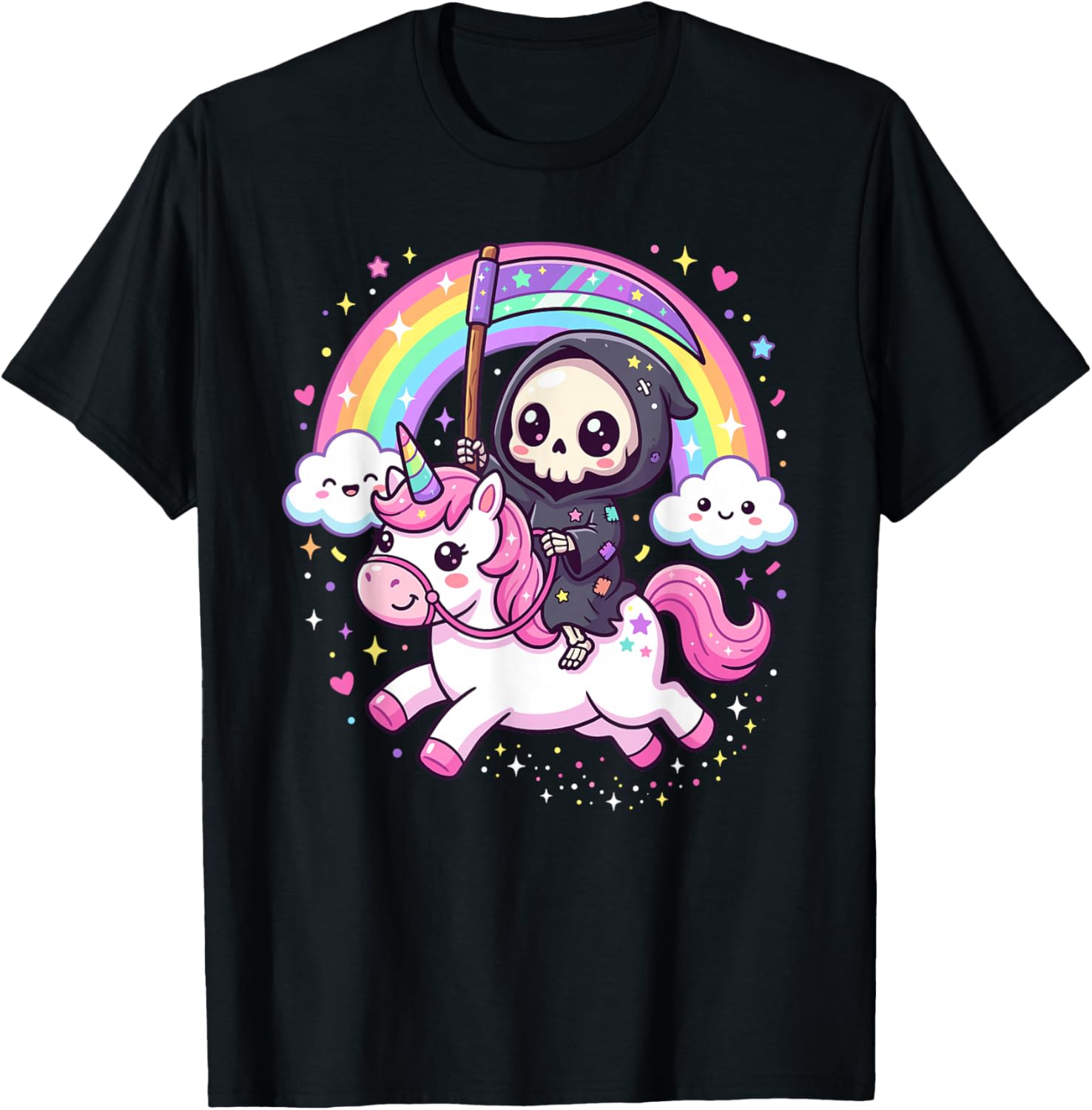 Creepy Cute Reaper Einhorn Gothic Kawaii Skelett Pastel Goth T-Shirt - T-Shirt | Black