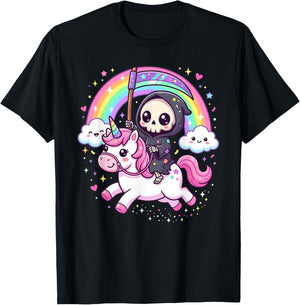 Creepy Cute Reaper Einhorn Gothic Kawaii Skelett Pastel Goth T-Shirt - T-Shirt | Black