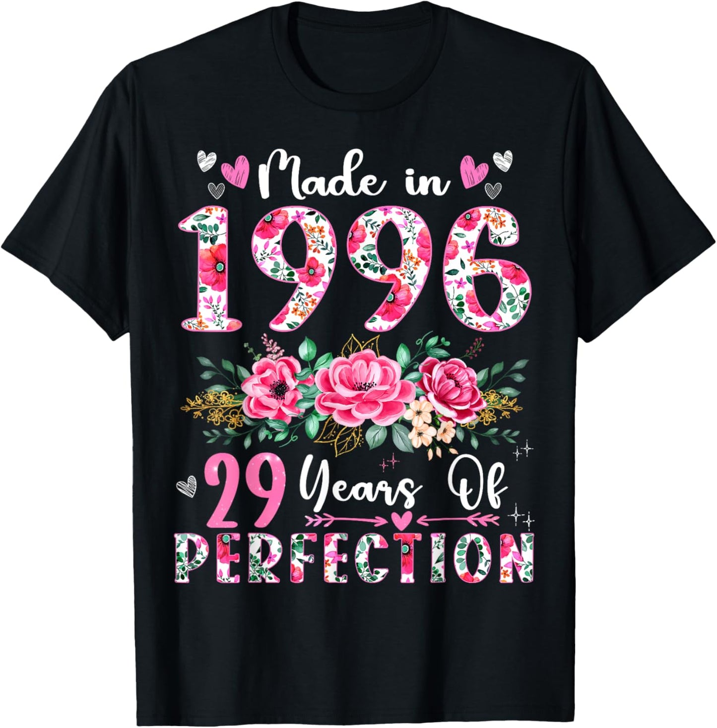 29 Year Old Made In 1996 Floral 29th Birthday Women T-Shirt - T-Shirt | Black