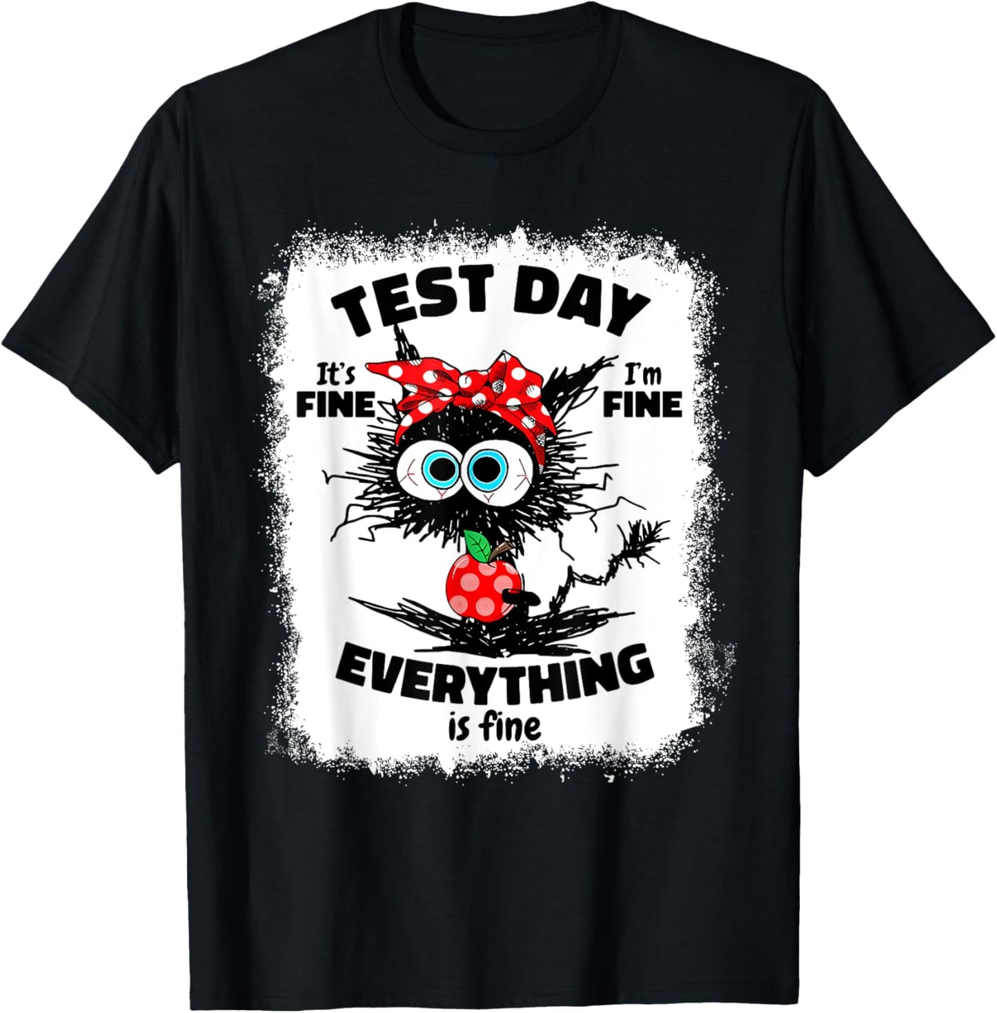 Test Day Funny Stressed Cat Teacher Student Kids Testing Day T-Shirt - T-Shirt | Black