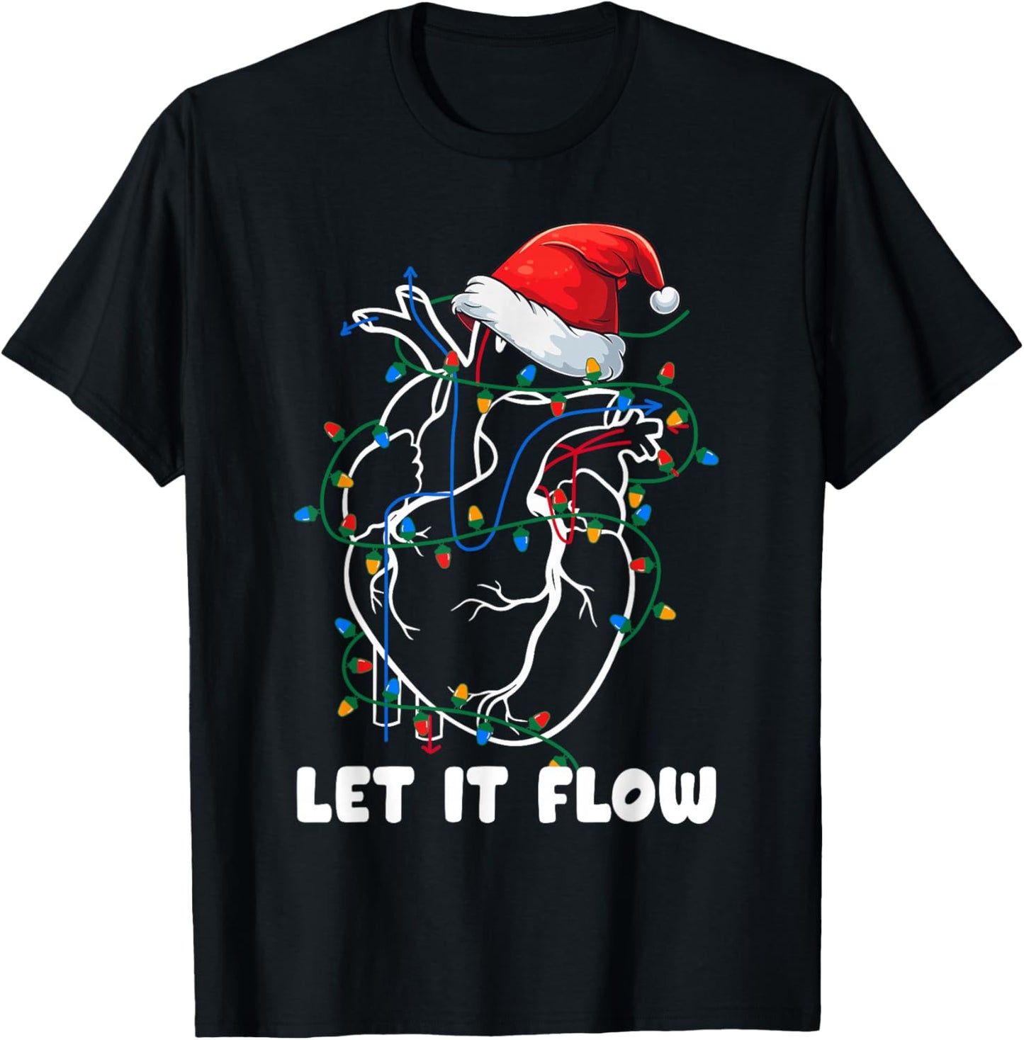 Let It Flow Anatomy Heart Cardiac Nurse Santa Hat Funny Xmas T-Shirt - T-Shirt | Black