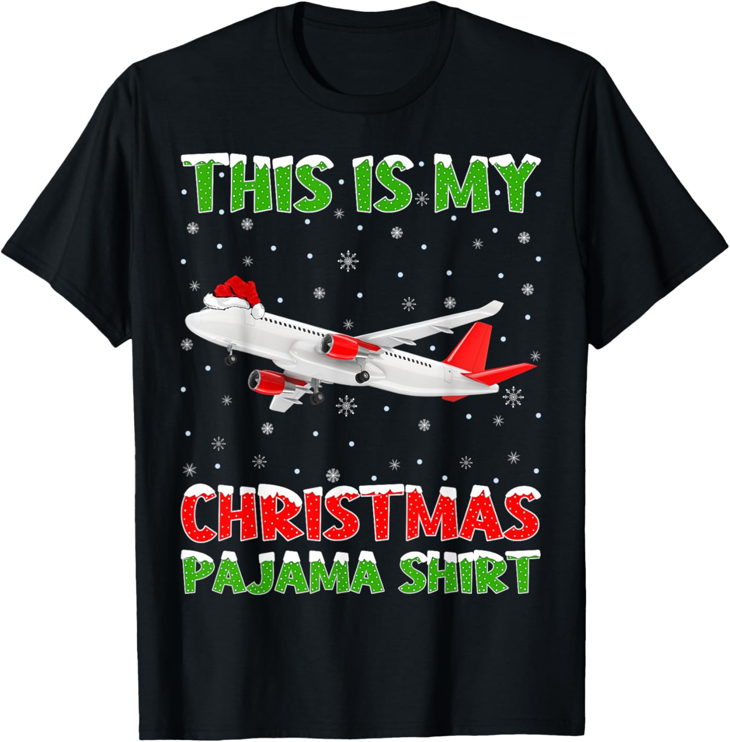 Airplane Xmas Tree Lights This Is My Christmas Pajama T-Shirt - T-Shirt | Black