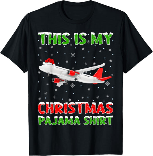 Airplane Xmas Tree Lights This Is My Christmas Pajama T-Shirt - T-Shirt | Black