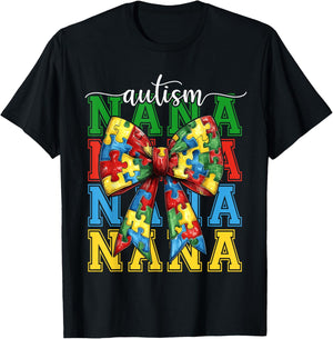 Autism Nana Puzzle Coquette Bow Autism Awareness Grandma T-Shirt - T-Shirt | Black