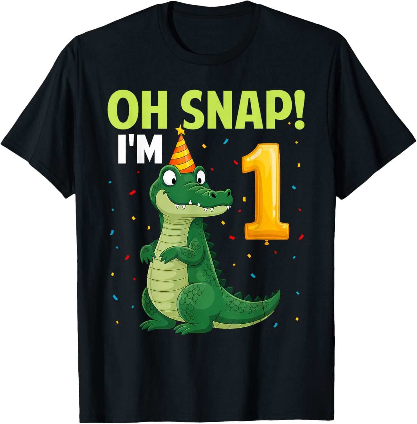 Cute 1 Year Old Alligator Birthday Oh Snap I'm Crocodile T-Shirt - T-Shirt | Black