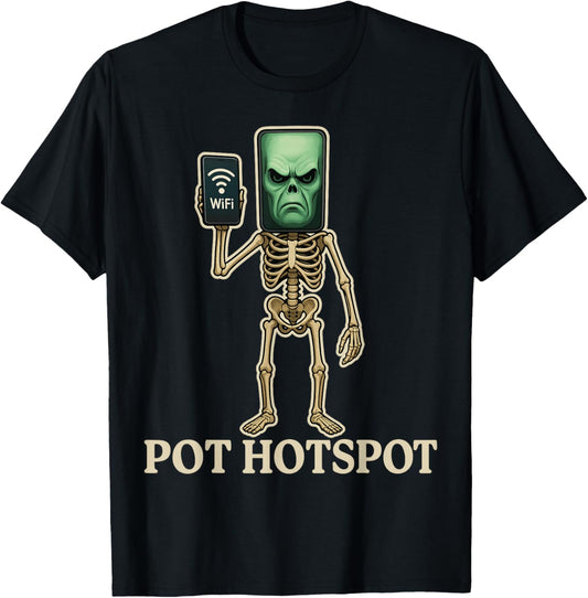 Pot Hotspot - Funny Halloween Brainrot Skeleton Kids Meme T-Shirt - T-Shirt | Black