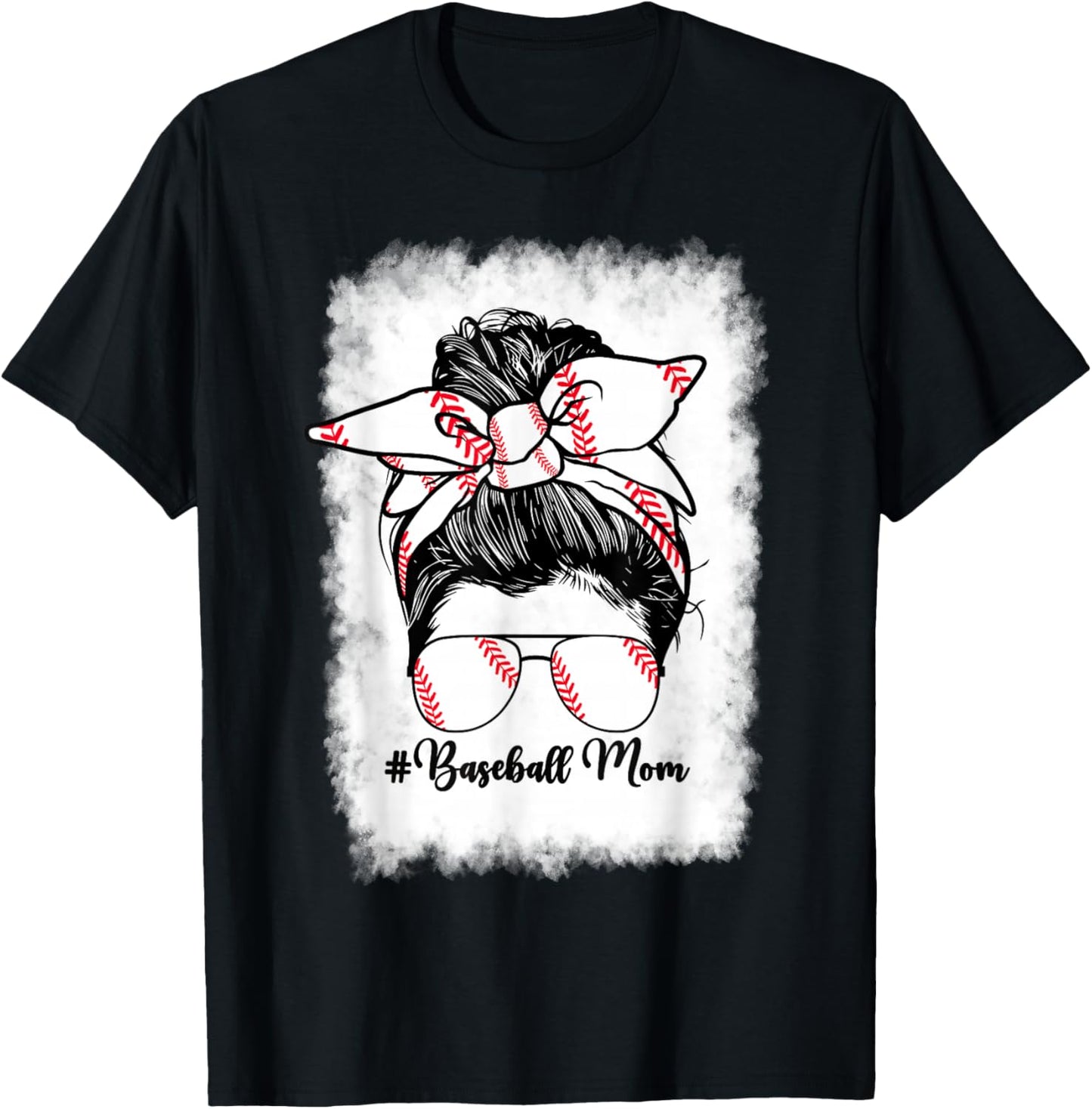 Baseball Mom Mama Messy Bun Baseball Player Son T-Shirt - T-Shirt | Black