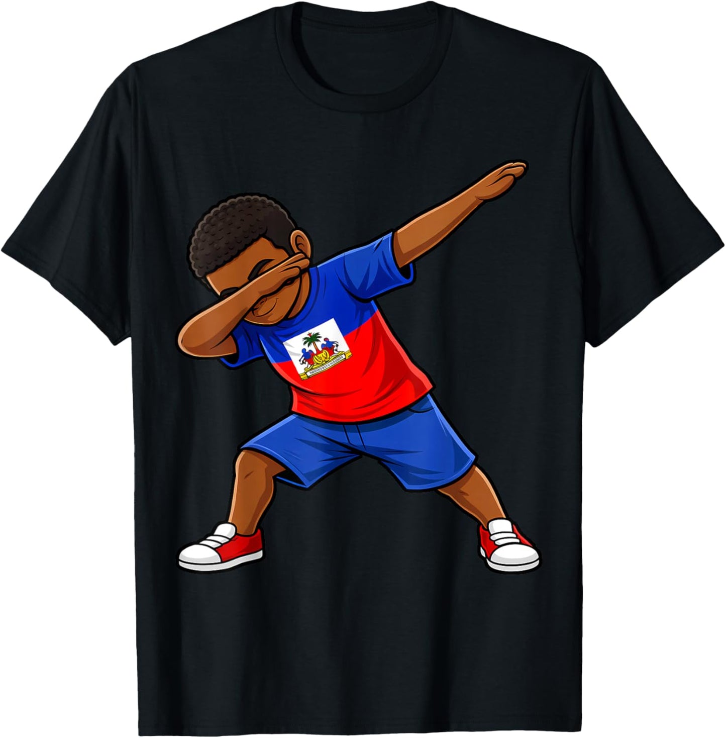 Haitian Boy Dab Pose Haiti Flag T-Shirt - T-Shirt | Black