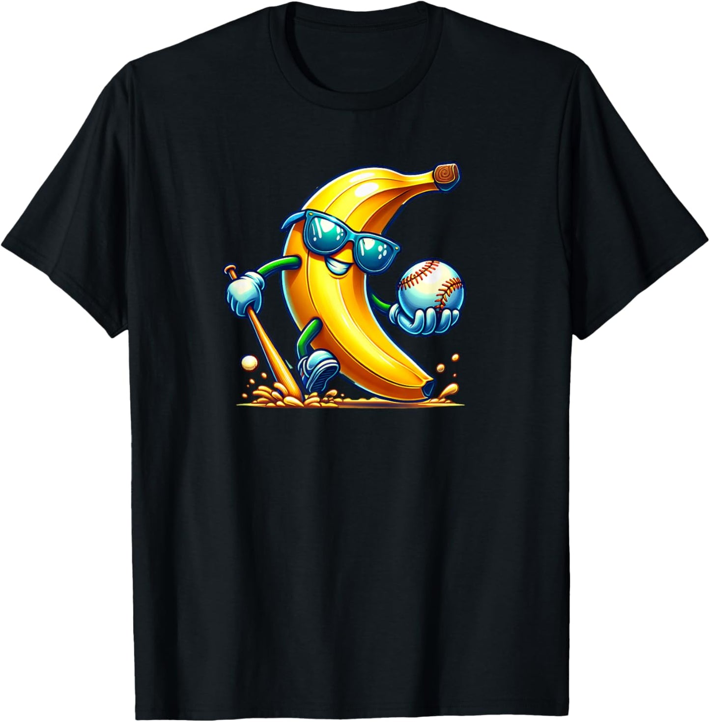 Banana Playing Baseball Fruit Lover Baseball Player T-Shirt - T-Shirt | Black