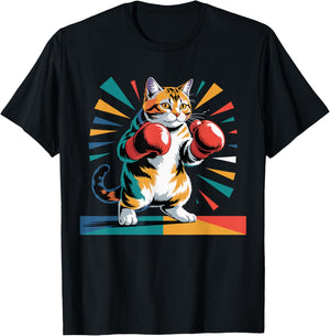 Colorful Funny Boxing Cat Kickboxing Boxer Training T-Shirt - T-Shirt | Black