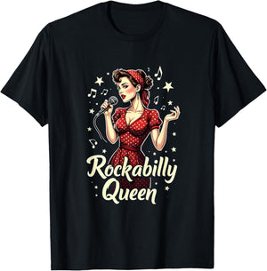 Retro Style Pin Up Rockabilly Queen Rockabilly , Black, S T-Shirt - T-Shirt | Black