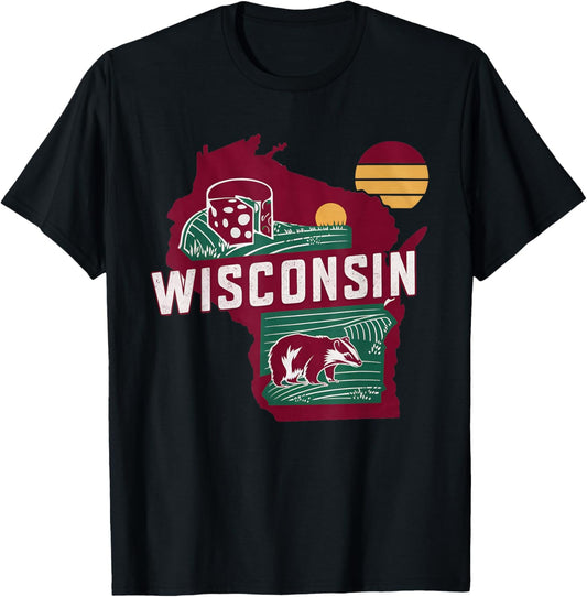 Wisconsin State of Wisconsin Retro Wisconsin T-Shirt - T-Shirt | Black