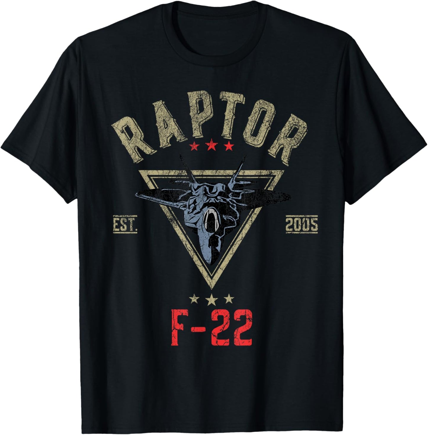 Vintage F-22 Raptor Fighter Jet | Aircraft Veteran T-Shirt - T-Shirt | Black