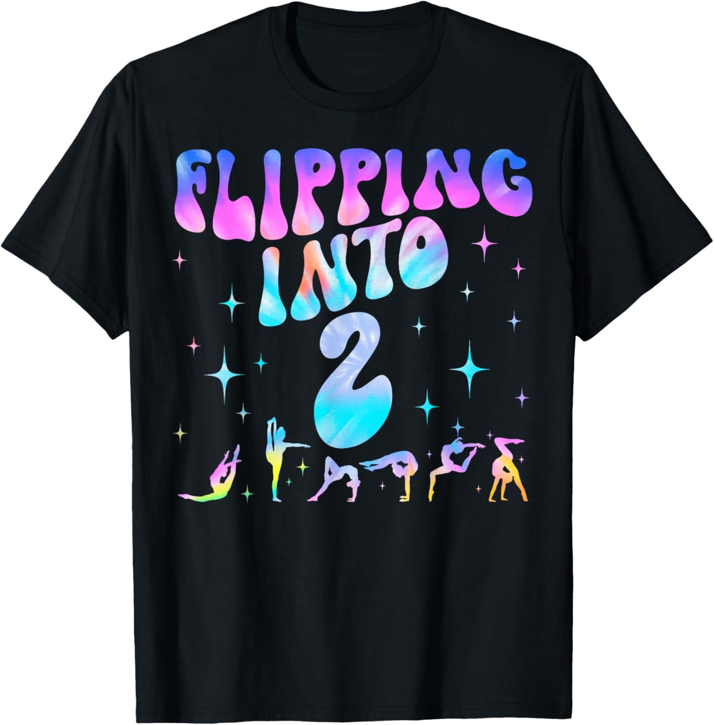 Flipping Into 2nd Birthday Gymnastic 2 Years Old Girl Party T-Shirt - T-Shirt | Black