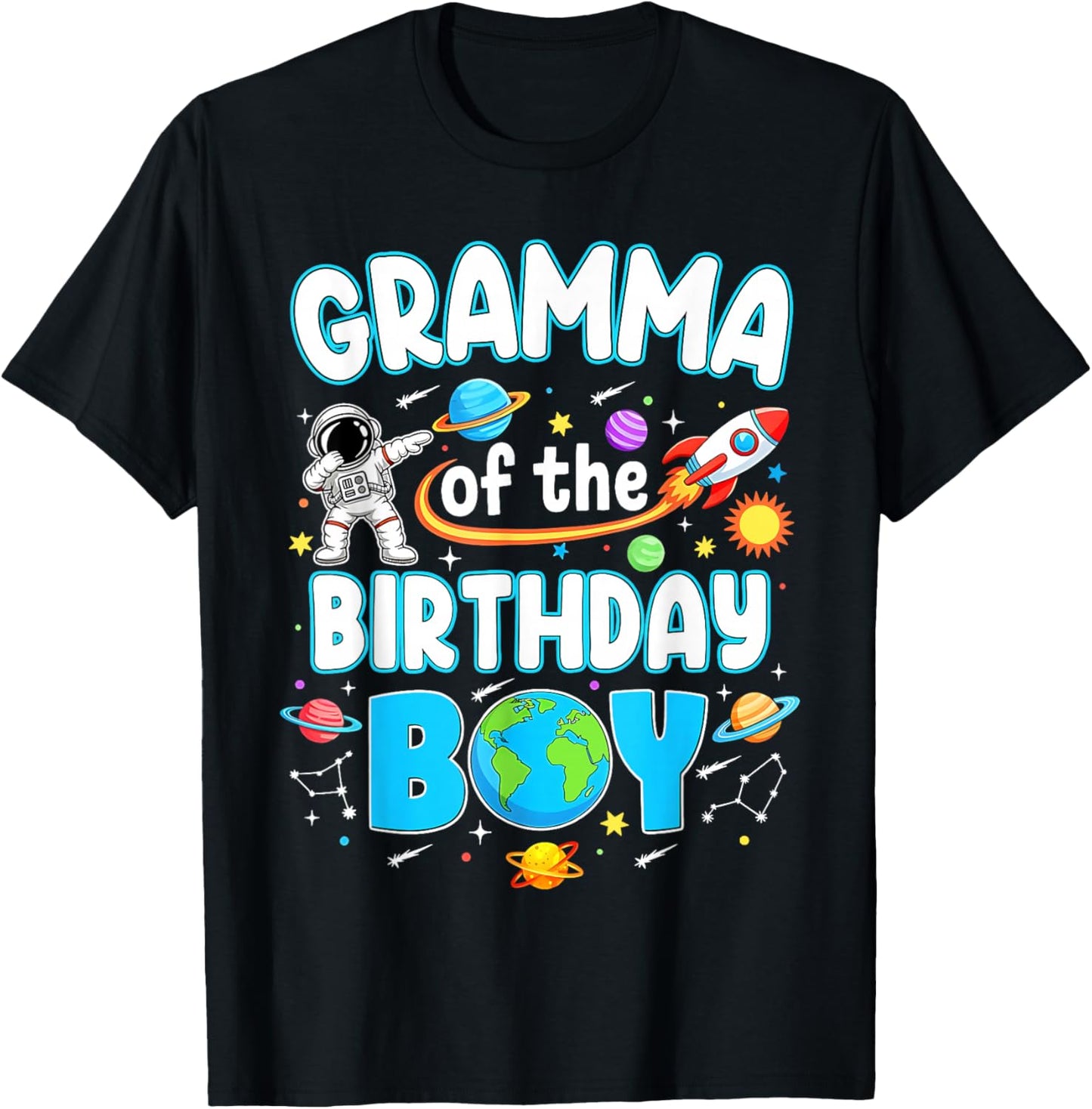 Gramma of The Birthday Boy Astronaut Family Space Planets T-Shirt - T-Shirt | Black