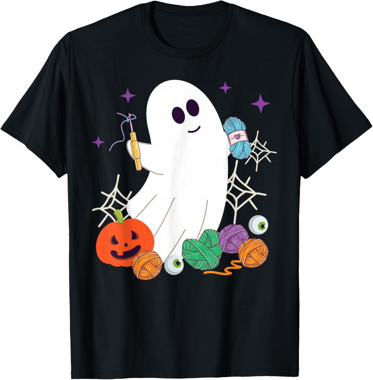 Crocheting Halloween Ghost T-Shirt - T-Shirt | Black