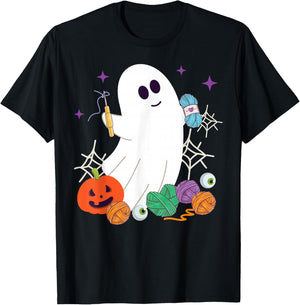 Crocheting Halloween Ghost T-Shirt - T-Shirt | Black