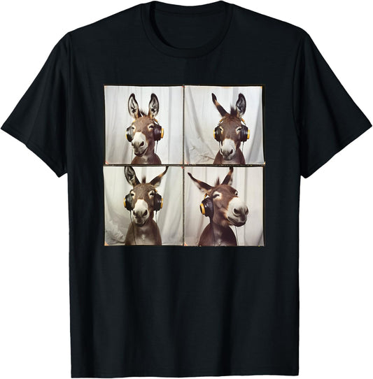 DJ Animal With Headphones Music Men Women Kids Quirky Donkey , Small, Black T-Shirt - T-Shirt | Black