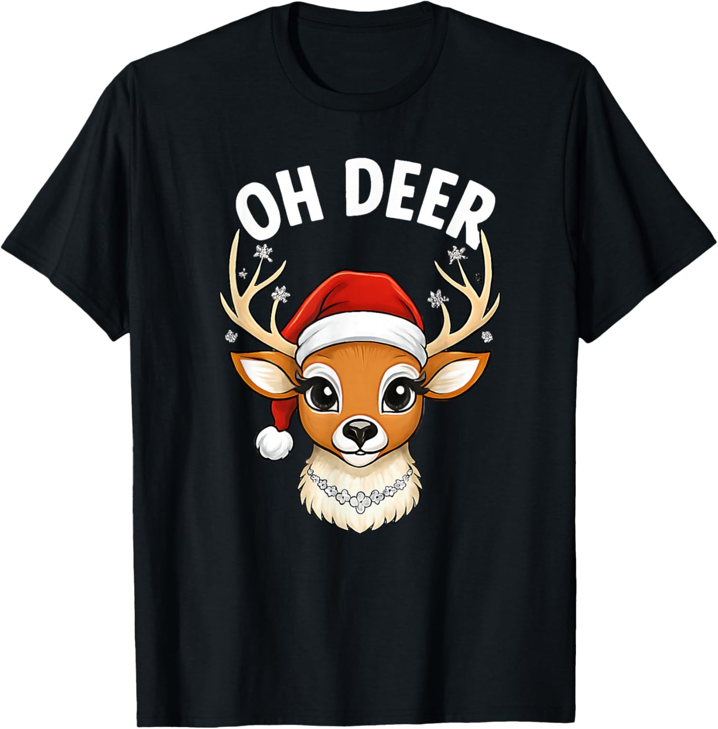 Funny Oh Deer Reindeer Cute Christmas Pun Winter Holiday T-Shirt - T-Shirt | Black