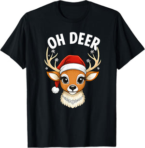Funny Oh Deer Reindeer Cute Christmas Pun Winter Holiday T-Shirt - T-Shirt | Black