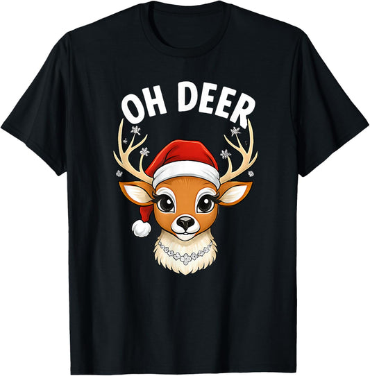 Funny Oh Deer Reindeer Cute Christmas Pun Winter Holiday T-Shirt - T-Shirt | Black