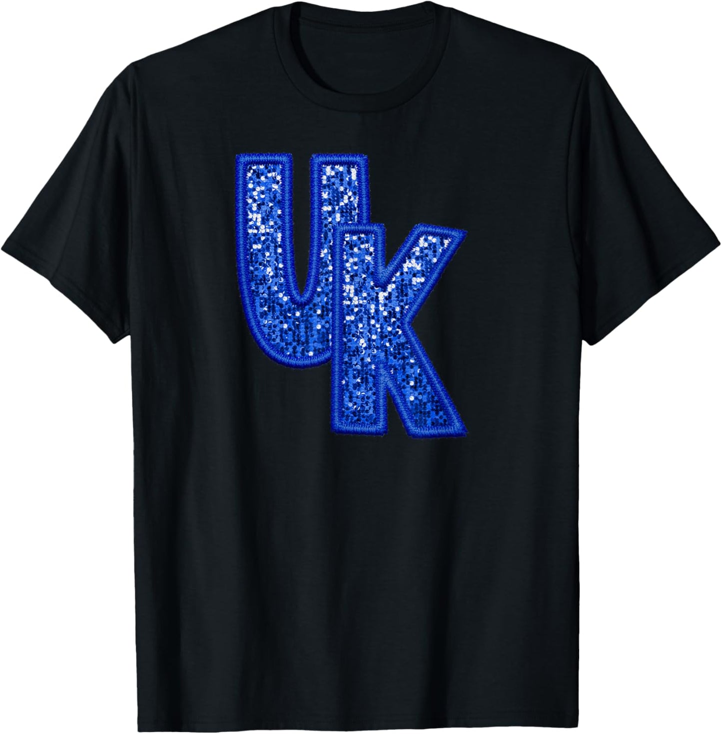 UK Blue Faux Embroidery & Sequins T-Shirt - T-Shirt | Black
