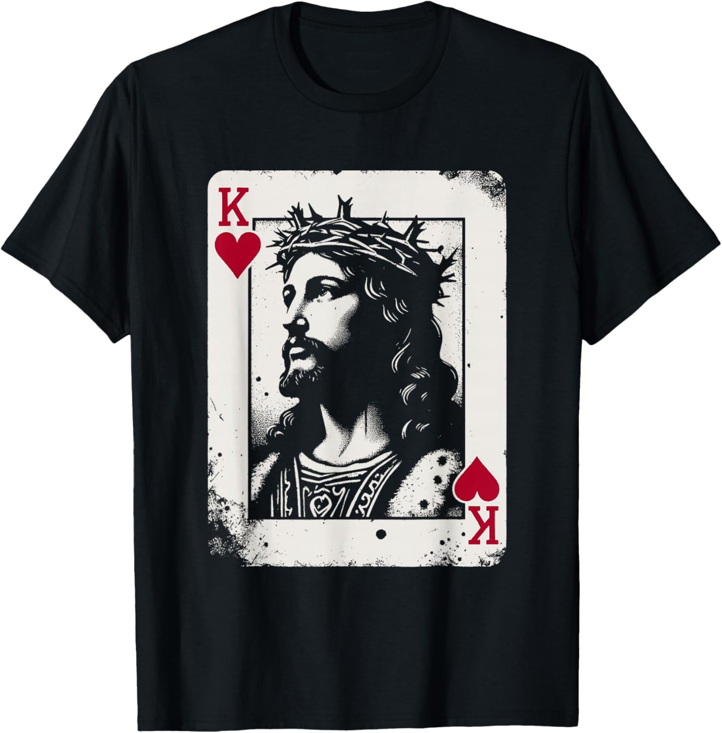 Jesus King of Hearts - Vintage Religious Card Game Lover T-Shirt - T-Shirt | Black
