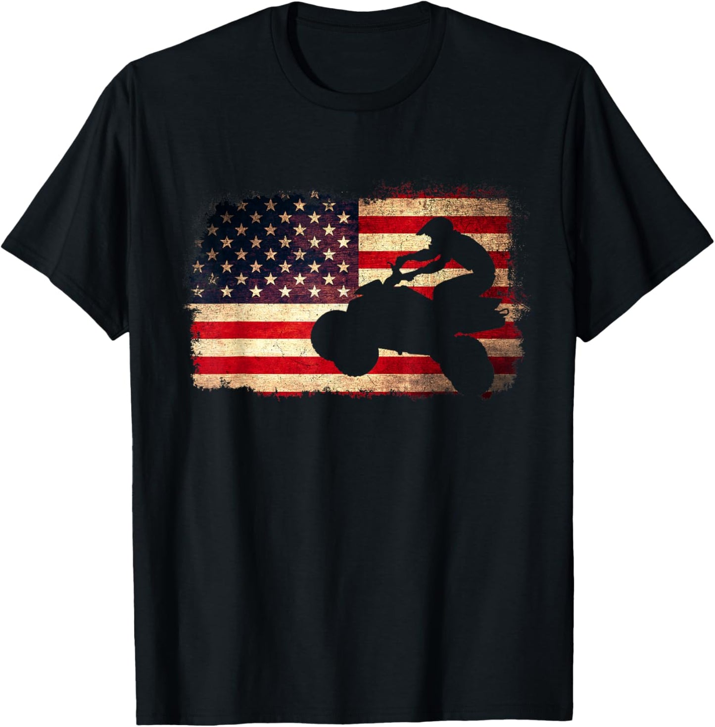 Quad ATV USA 4 Wheeler Riding American Flag 4th of July T-Shirt - T-Shirt | Black