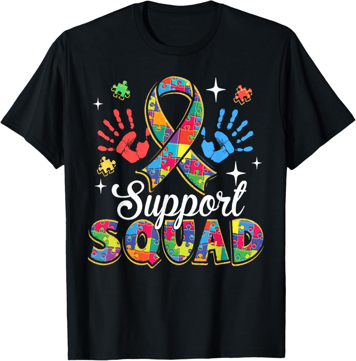 Autism Awareness Autism Support Squad Family T-Shirt - T-Shirt | Black