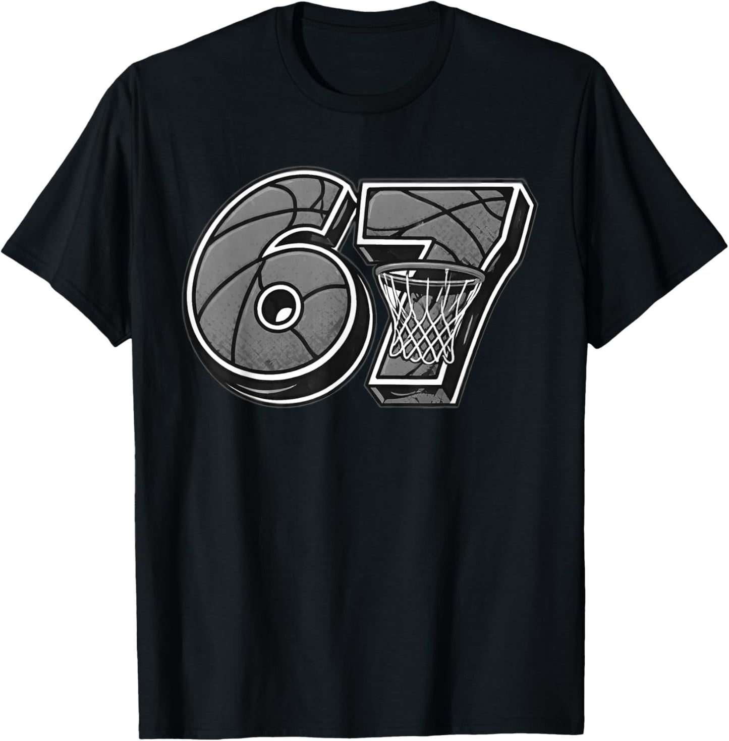 Meme Basket Six Seven 6-7 Noir Blanc drôle T-Shirt - T-Shirt | Black