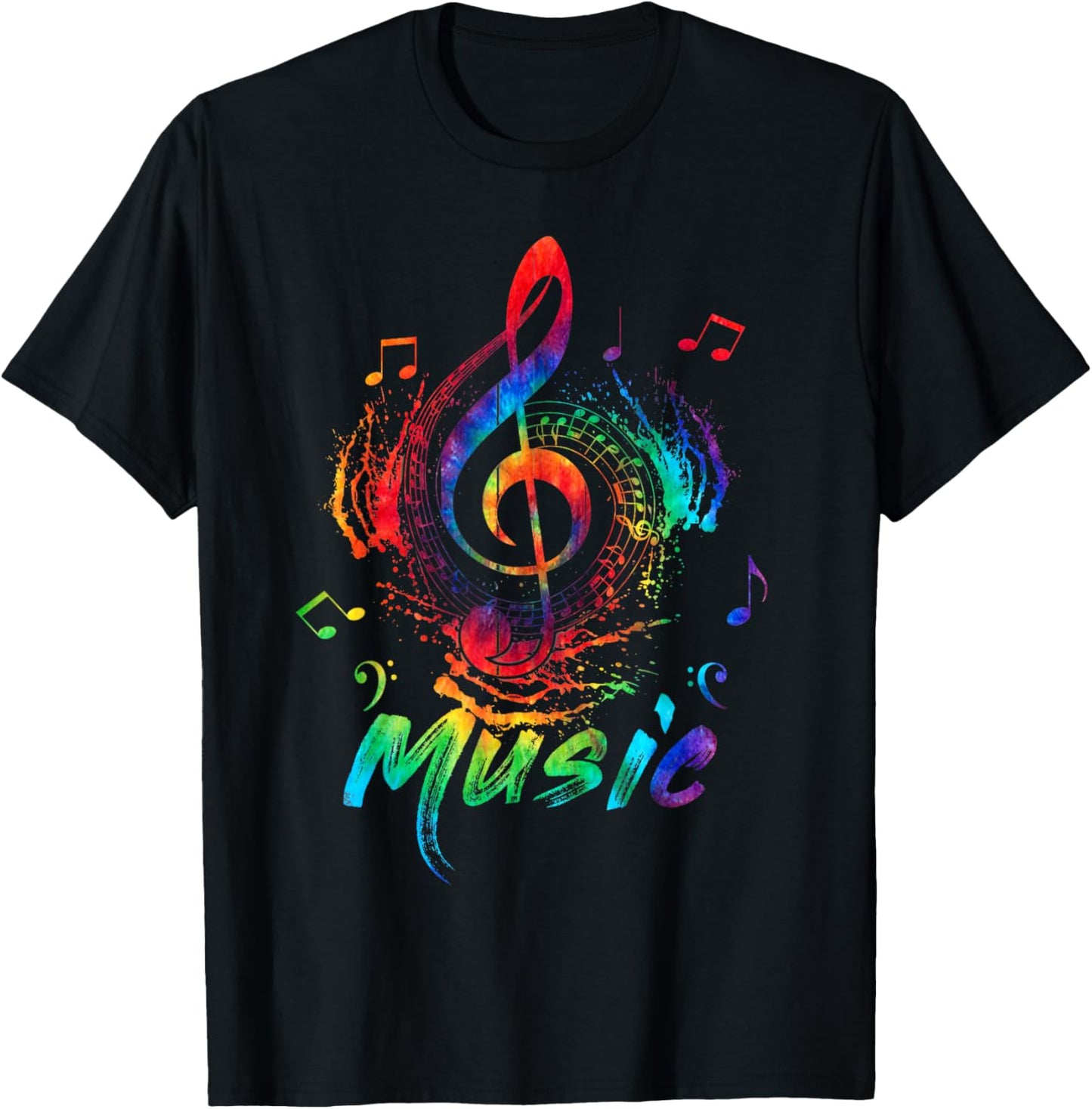 Tie Dye Music Treble Clef Musical Instrument Note Gifts T-Shirt - T-Shirt | Black