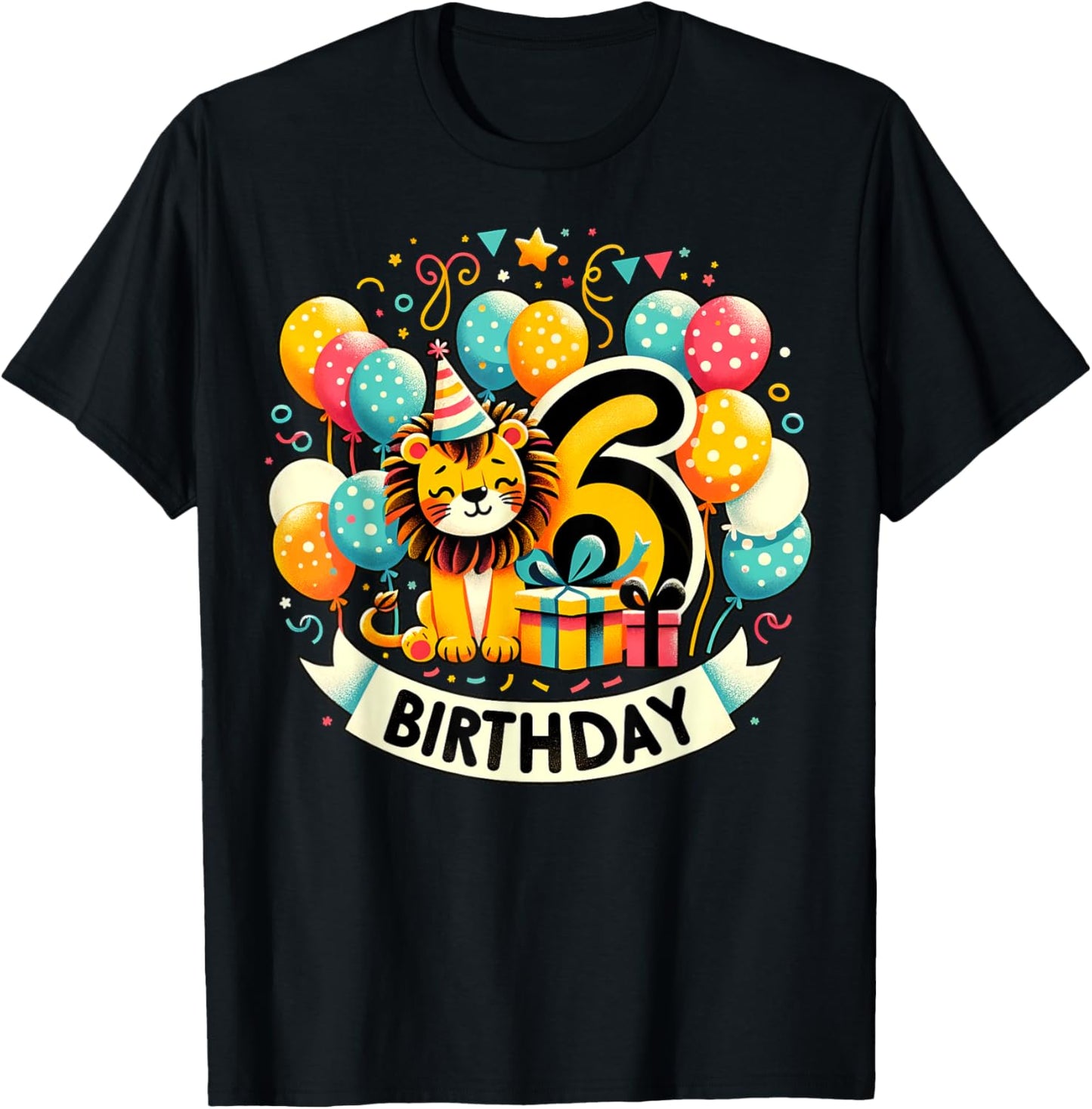 Lion 6th birthday boy girl 6 years old sixth six Lion T-Shirt - T-Shirt | Black