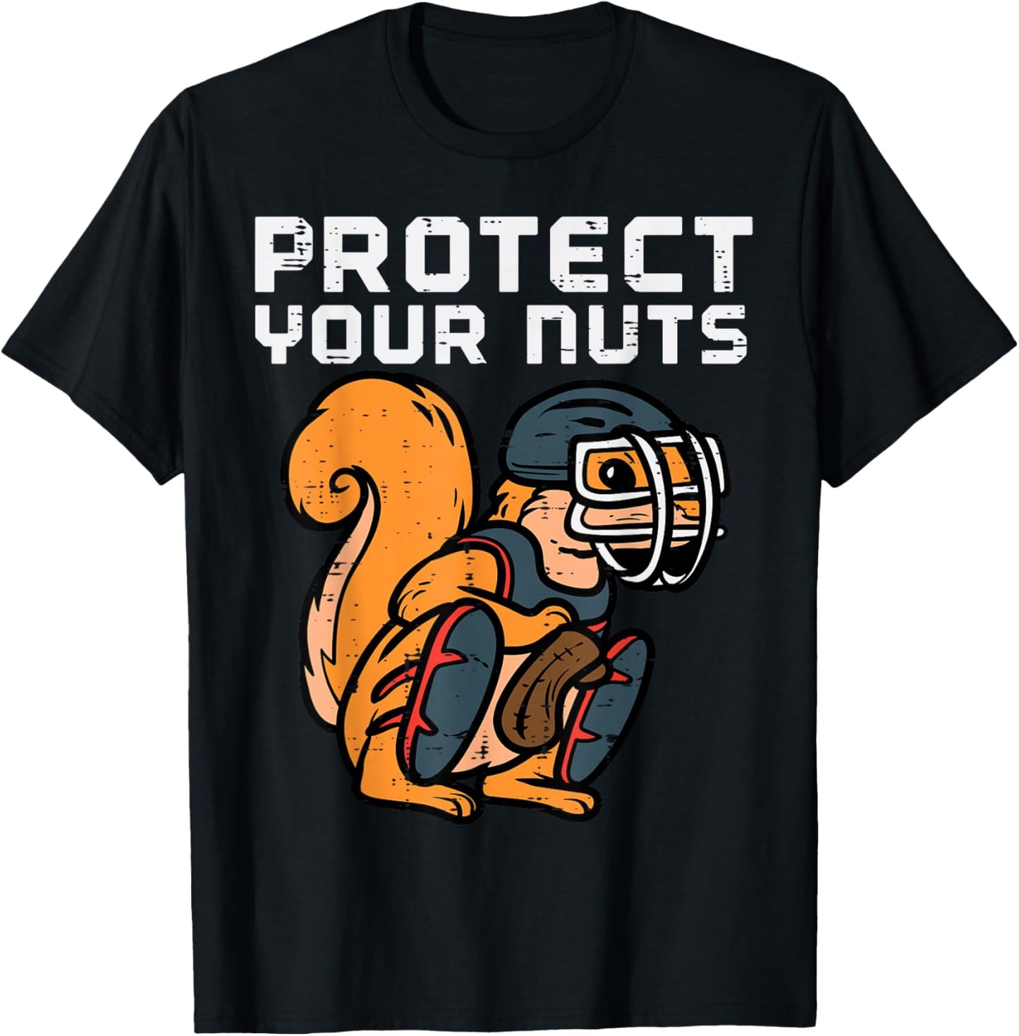 Squirrel Baseball Catcher Protect Your Nuts Boys Kids Men T-Shirt - T-Shirt | Black
