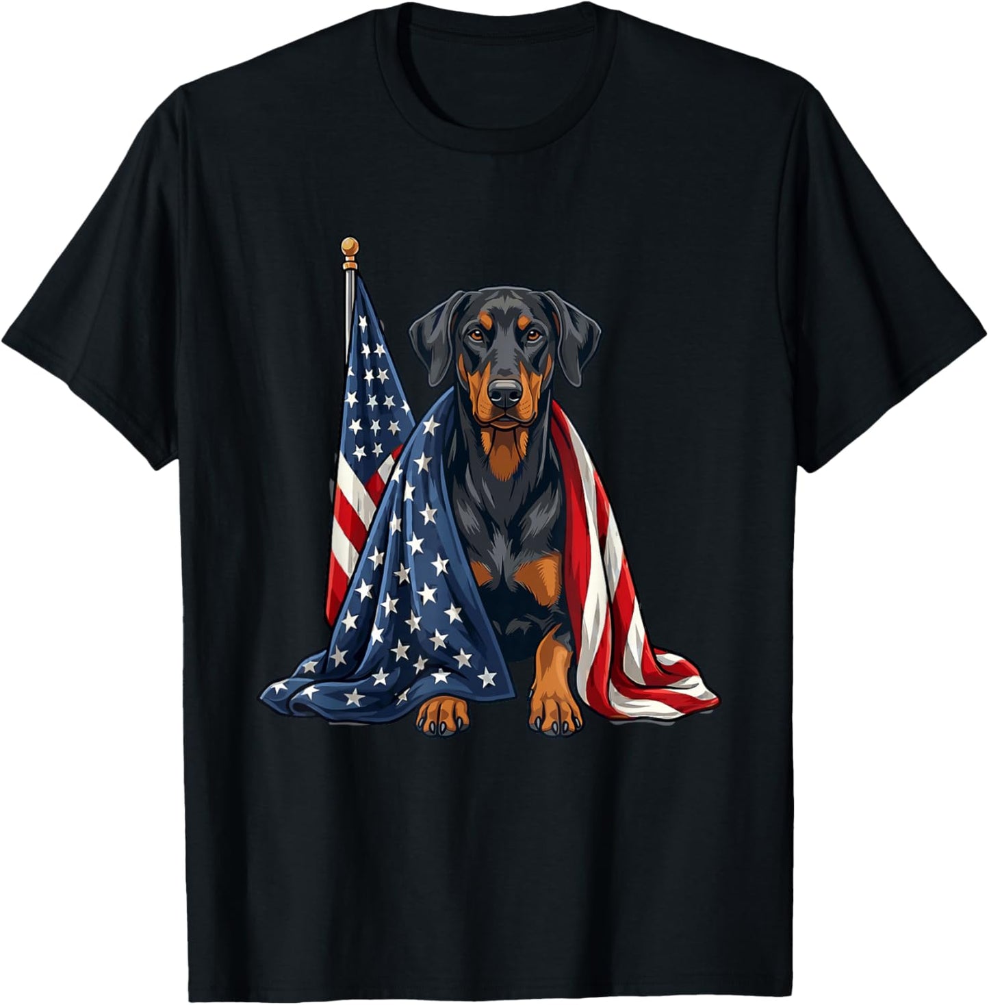 Patriotic Doberman 4th of July Dog USA Flag T-Shirt - T-Shirt | Black