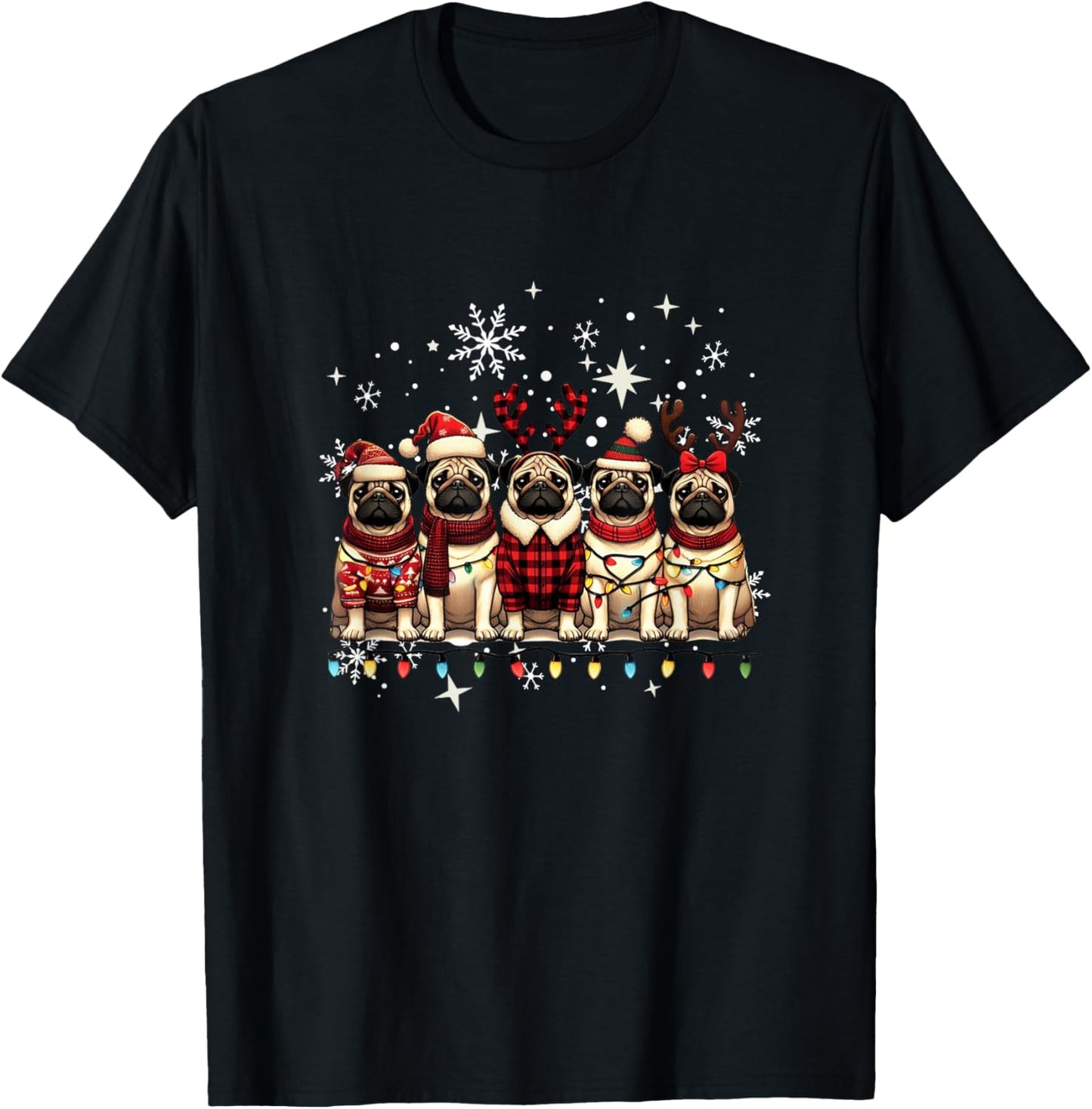 Pug Christmas Pugs Xmas Pug Lover T-Shirt - T-Shirt | Black