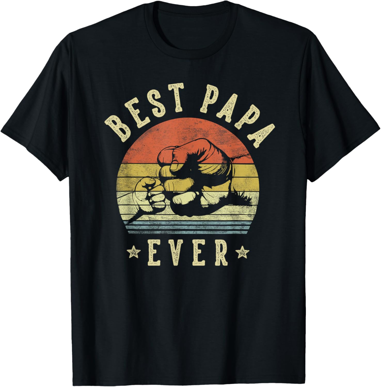 Best Papa Ever - Retro Fist Bump Vintage Design Papa T-Shirt - T-Shirt | Black