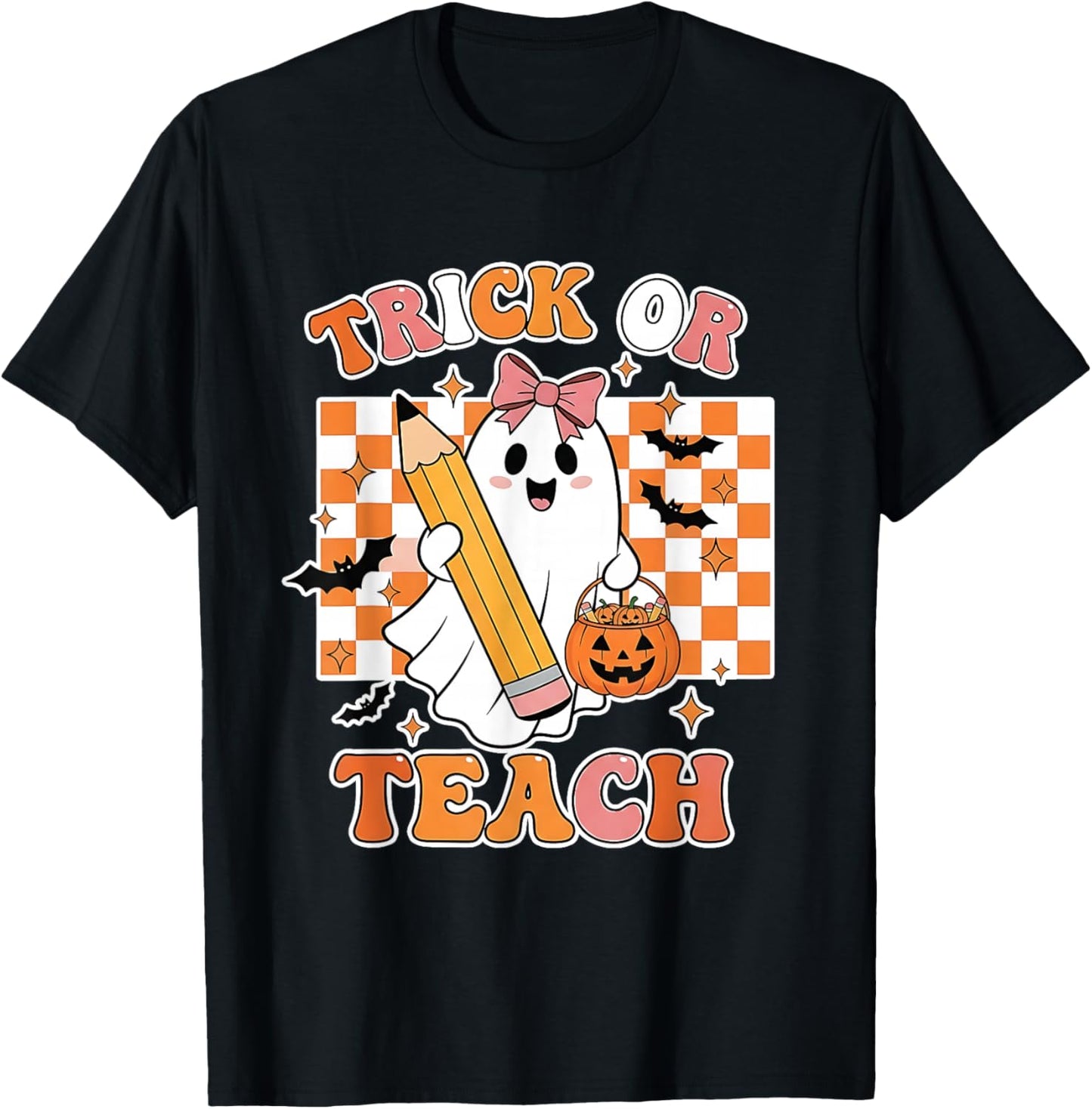 Vintage Teacher Shirt Women Funny Trick Or Teach Halloween T-Shirt - T-Shirt | Black