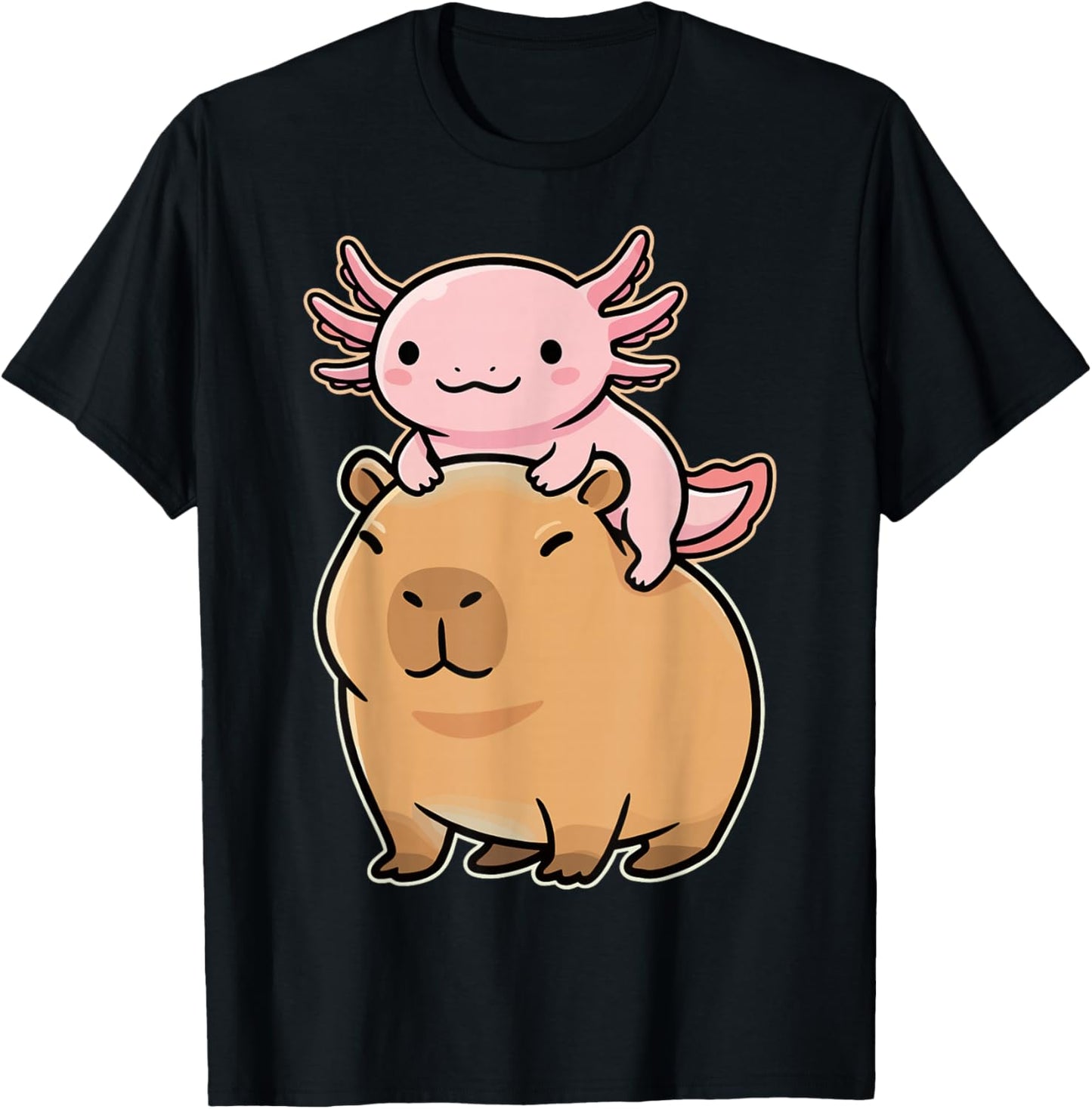 Capybara Axolotl Kawaii Animal T-Shirt - T-Shirt | Black