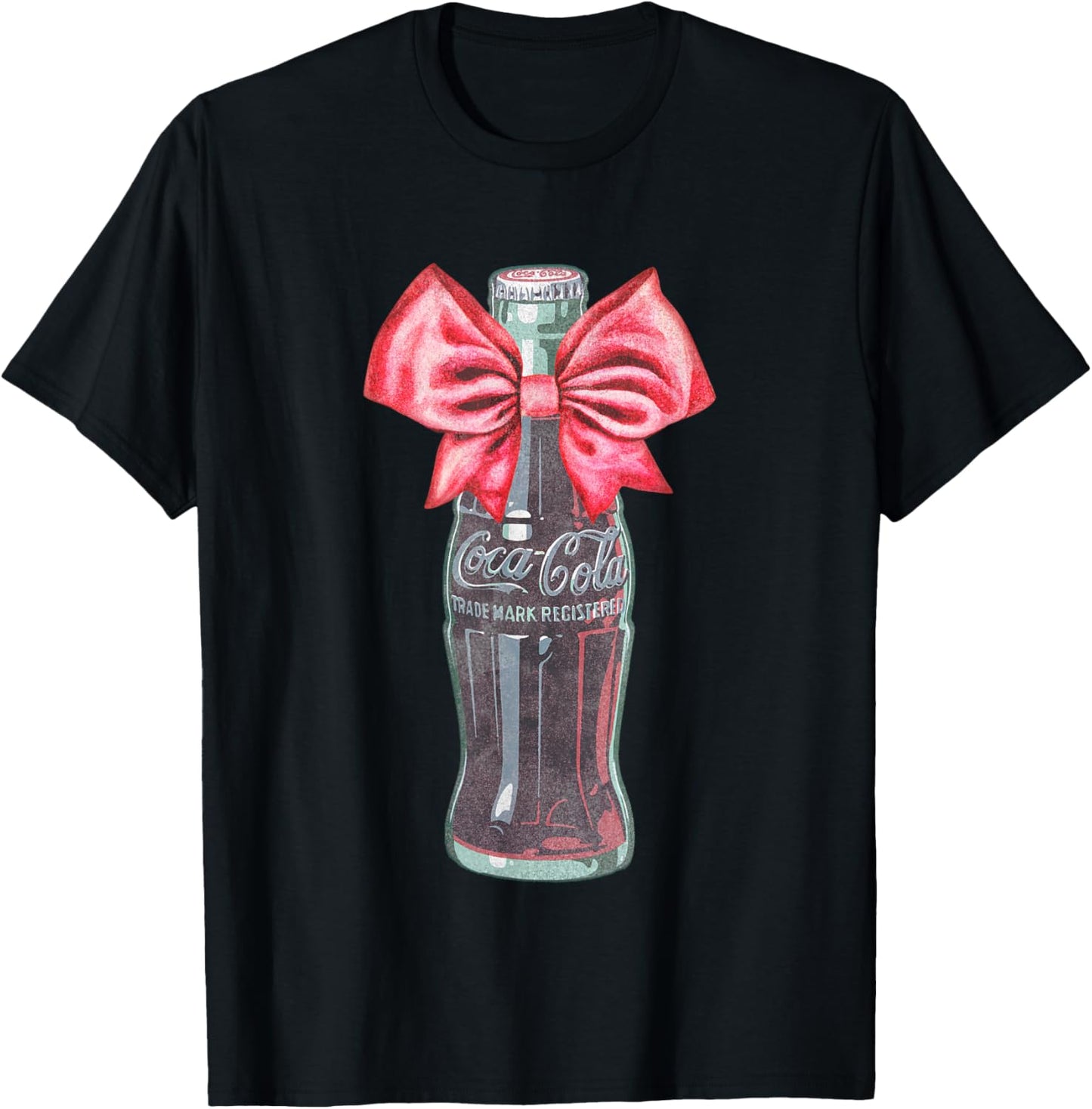 Coca-Cola Classic Glass Bottle With Red Bow Vintage T-Shirt - T-Shirt | Black