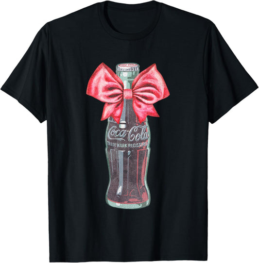 Coca-Cola Classic Glass Bottle With Red Bow Vintage T-Shirt - T-Shirt | Black