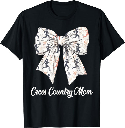 Cross Country Mom Coquette Bow Cute XC Lovers Mothers Day T-Shirt - T-Shirt | Black