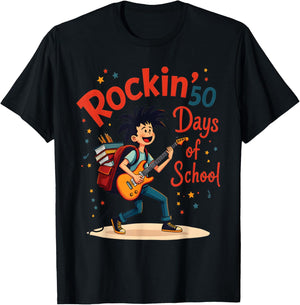 Rockin 50 Days Of School Celebration Fun T-Shirt - T-Shirt | Black