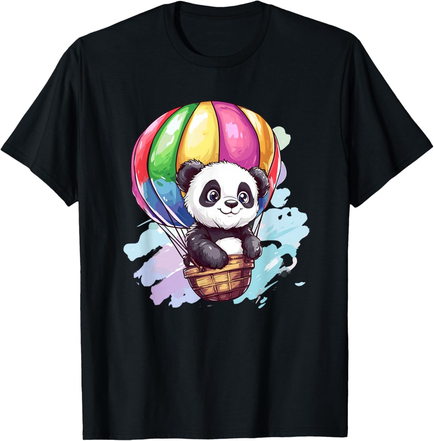 Panda In The Sky Colorful Hot Air Balloon T-Shirt - T-Shirt | Black