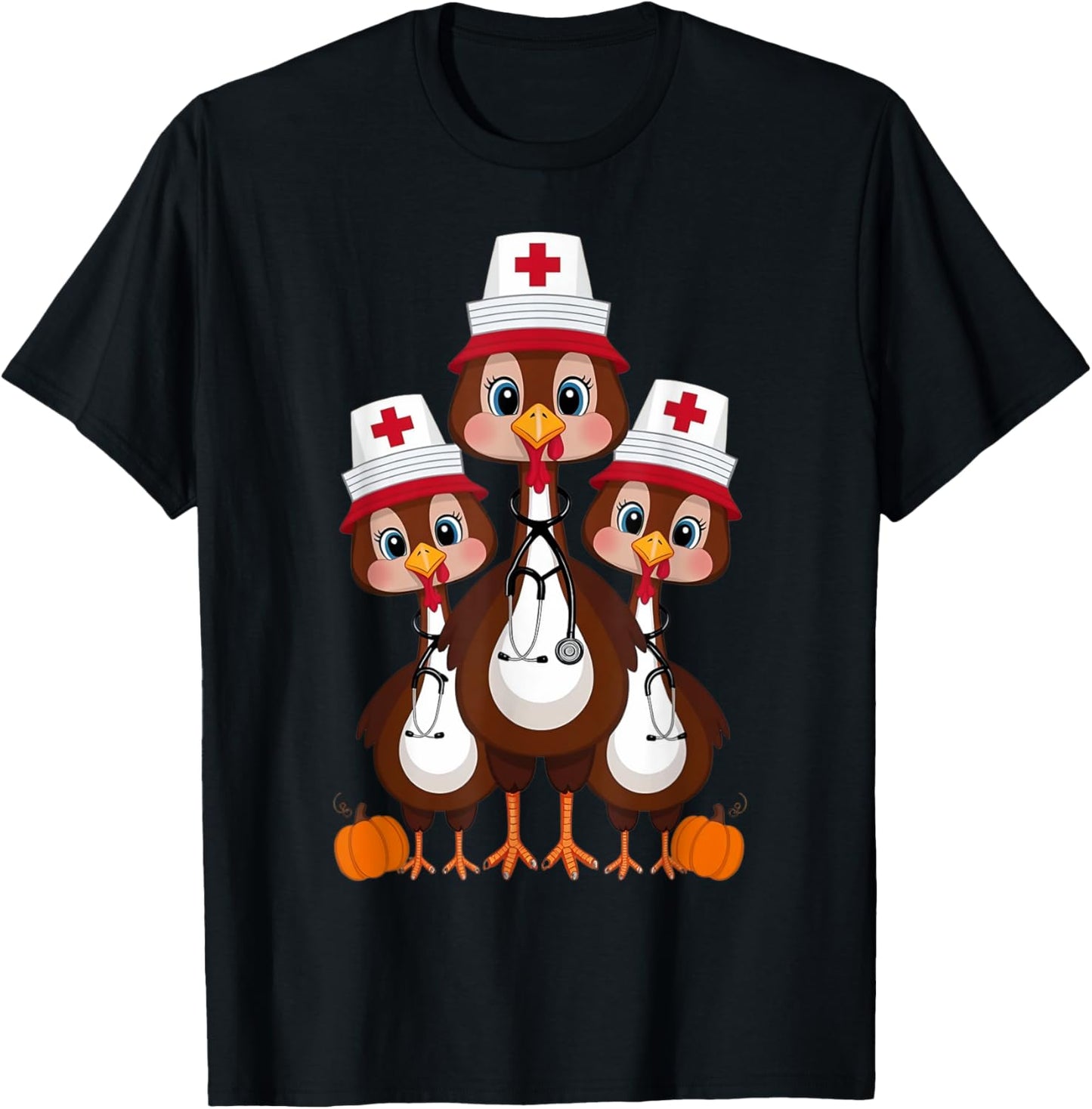 Thanksgiving Scrub Tops Women Turkey Nurse Holiday Nursing T-Shirt - T-Shirt | Black
