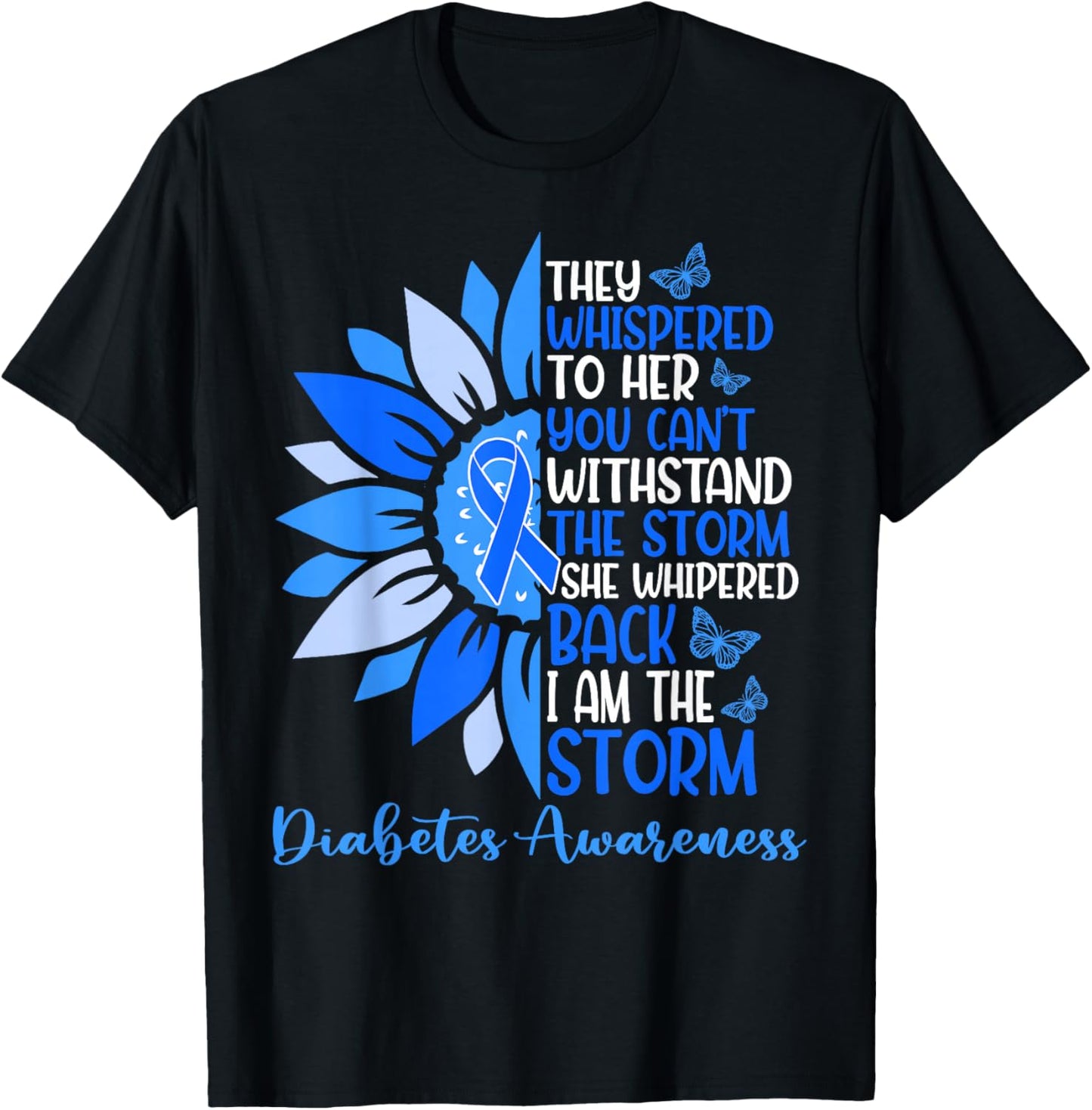 Motivation Support Squad Sunflower Blue Diabetes Awareness T-Shirt - T-Shirt | Black