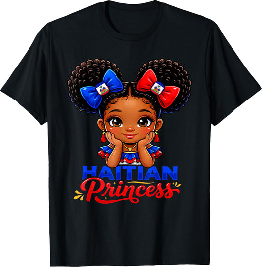 Haitian Princess Haiti Flag Pride Melanin Girls Kids Toddler T-Shirt - T-Shirt | Black