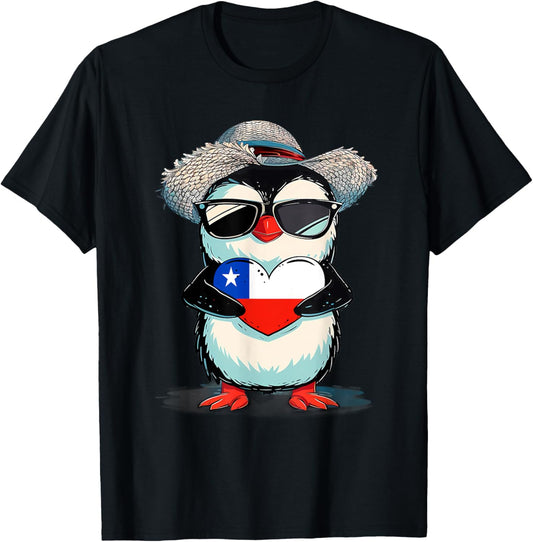 Chilean Flag Heart Penguin Chilean Pride Chilean Roots Chile T-Shirt - T-Shirt | Black