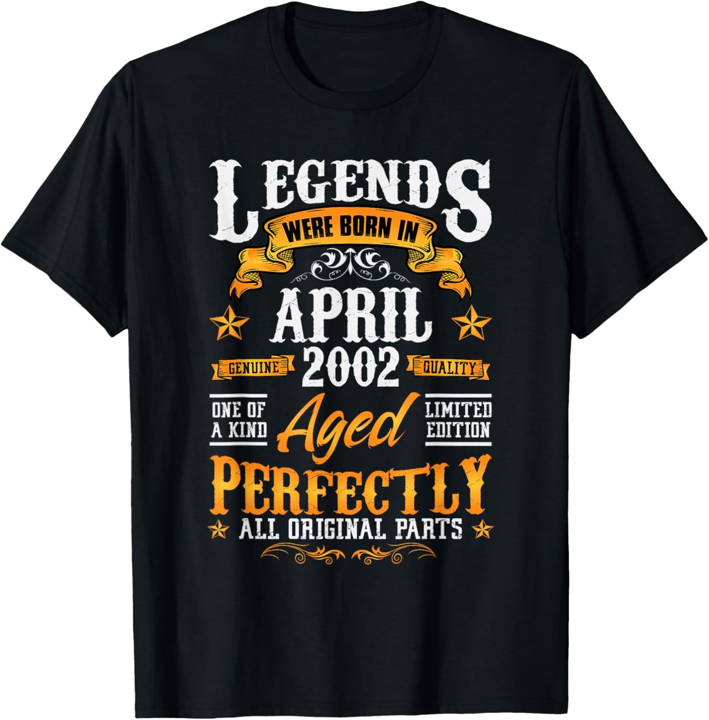 24rd Birthday Vintage Legends Born in 2002 24 Years April T-Shirt - T-Shirt | Black