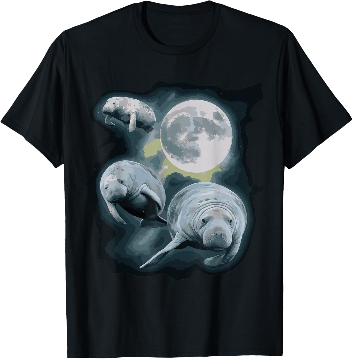 Three Manatee Howling At The Moon T-Shirt - T-Shirt | Black