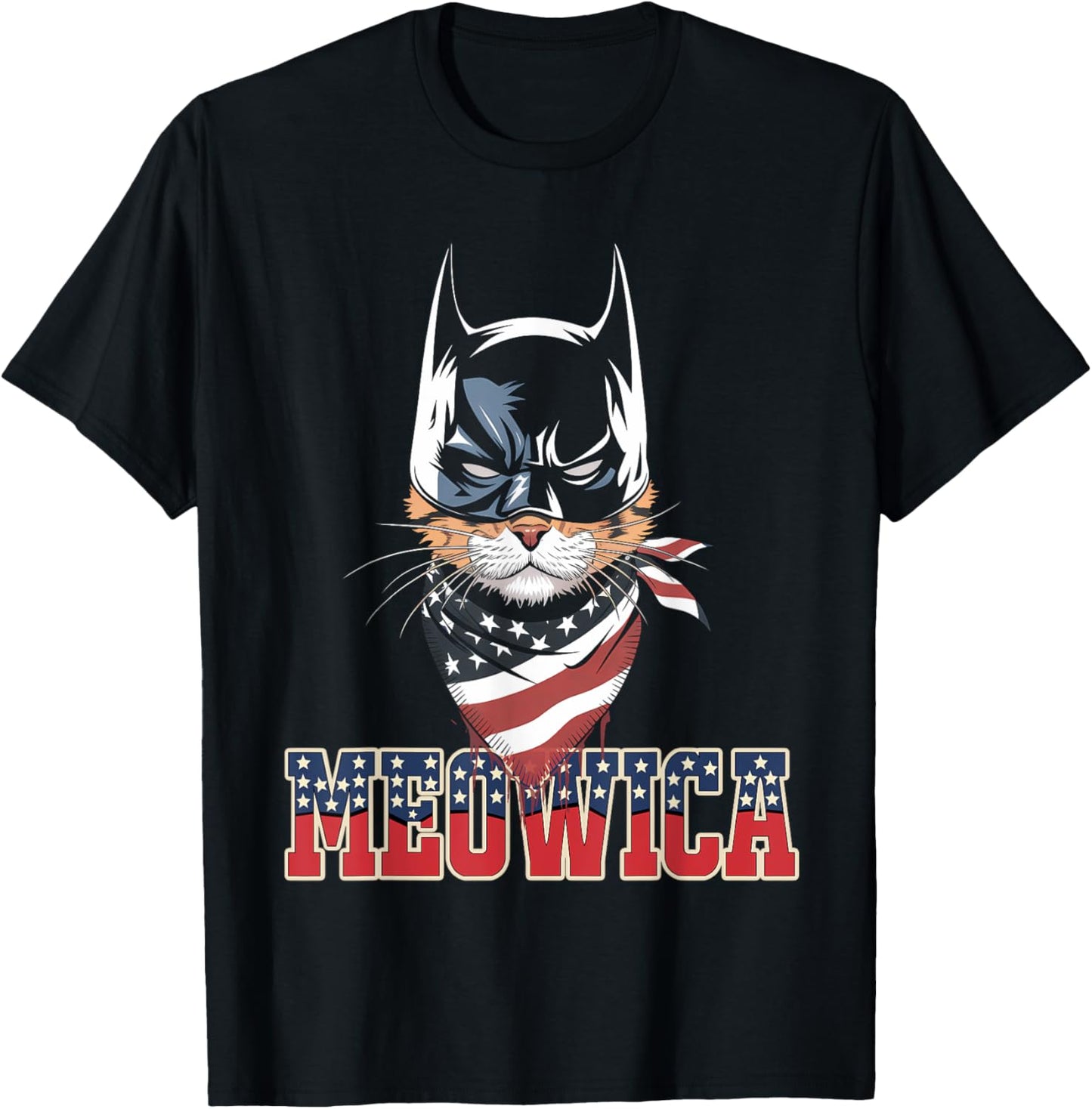 Meowica Funny Catman - US Catman 4th Of July Cat T-Shirt - T-Shirt | Black